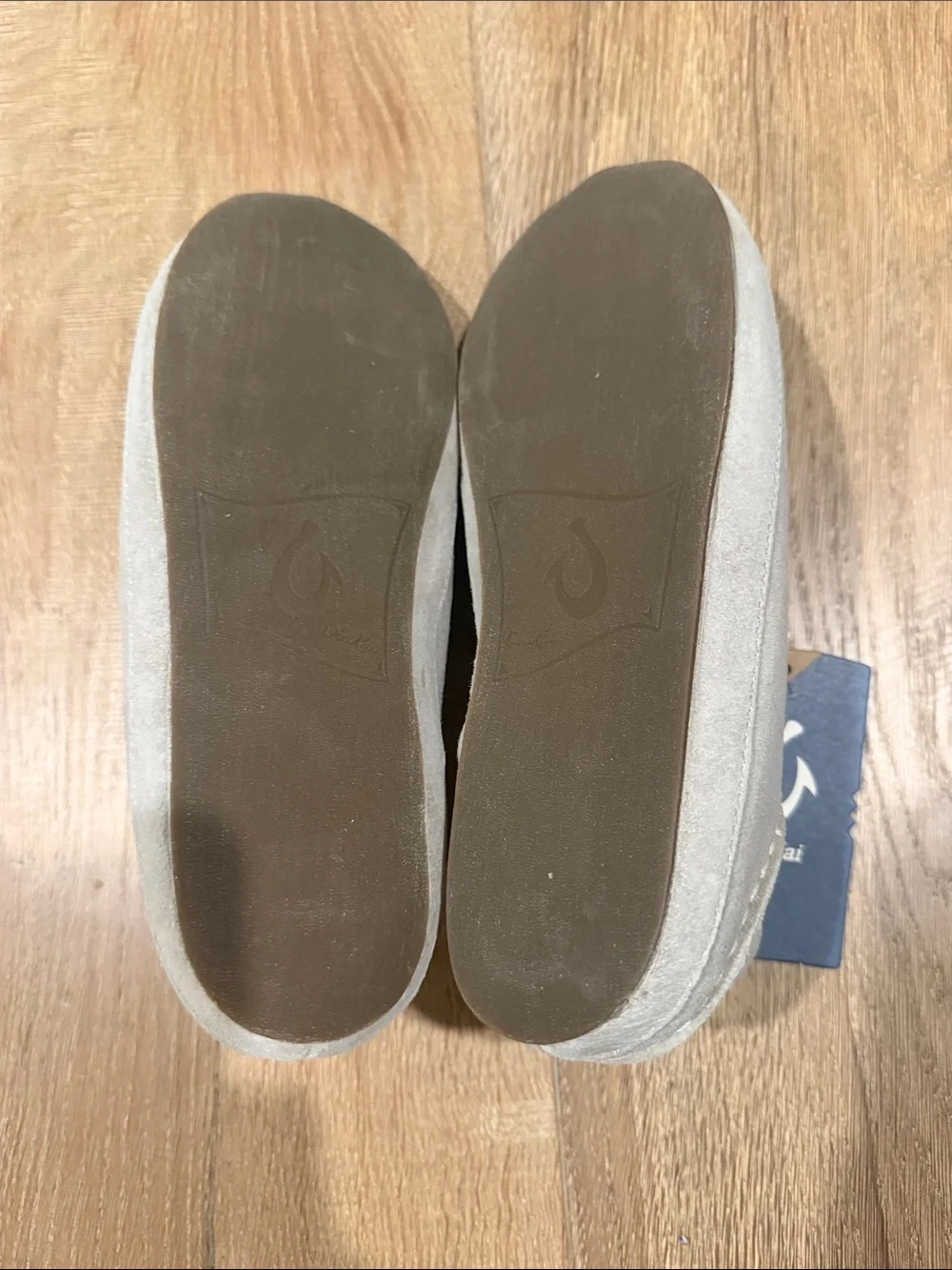 OluKai Women’s Pale Grey Suede Slip-On Loafers